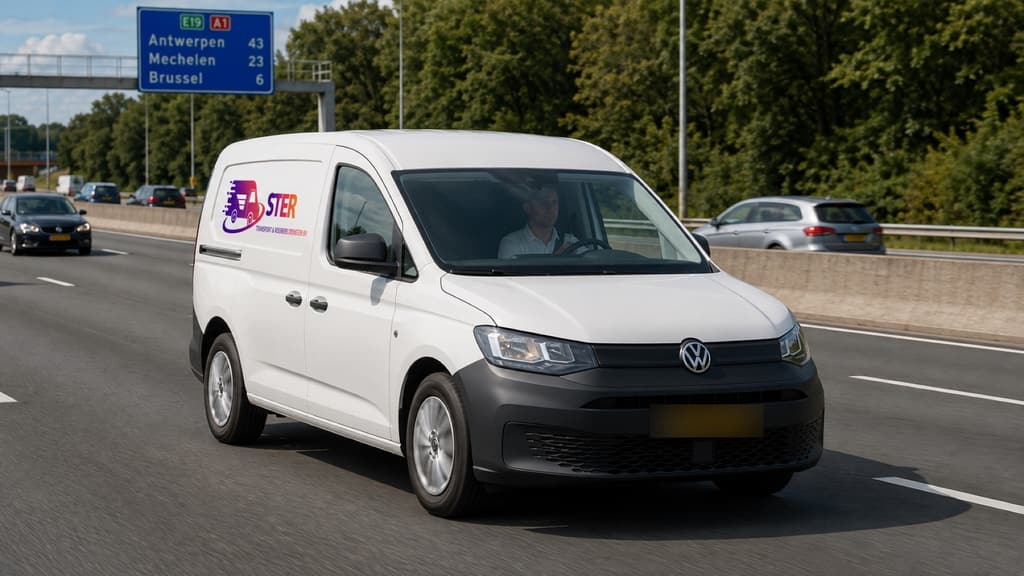Koeriersbus van Ster Transport op de snelweg richting Antwerpen en Brussel