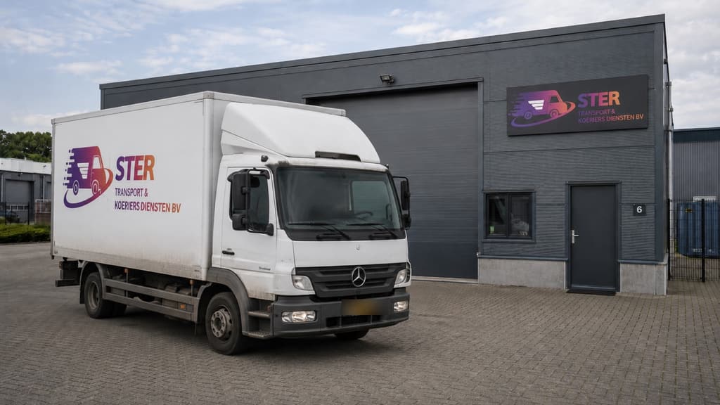 Vrachtwagen van Ster Transport voor het eigen depot in Enschede