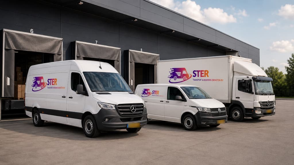 Voertuigen van Ster Transport bij de laadperrons